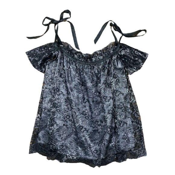 Anna Sui black and silver metallic silk lace blouse - Picture 2 of 6